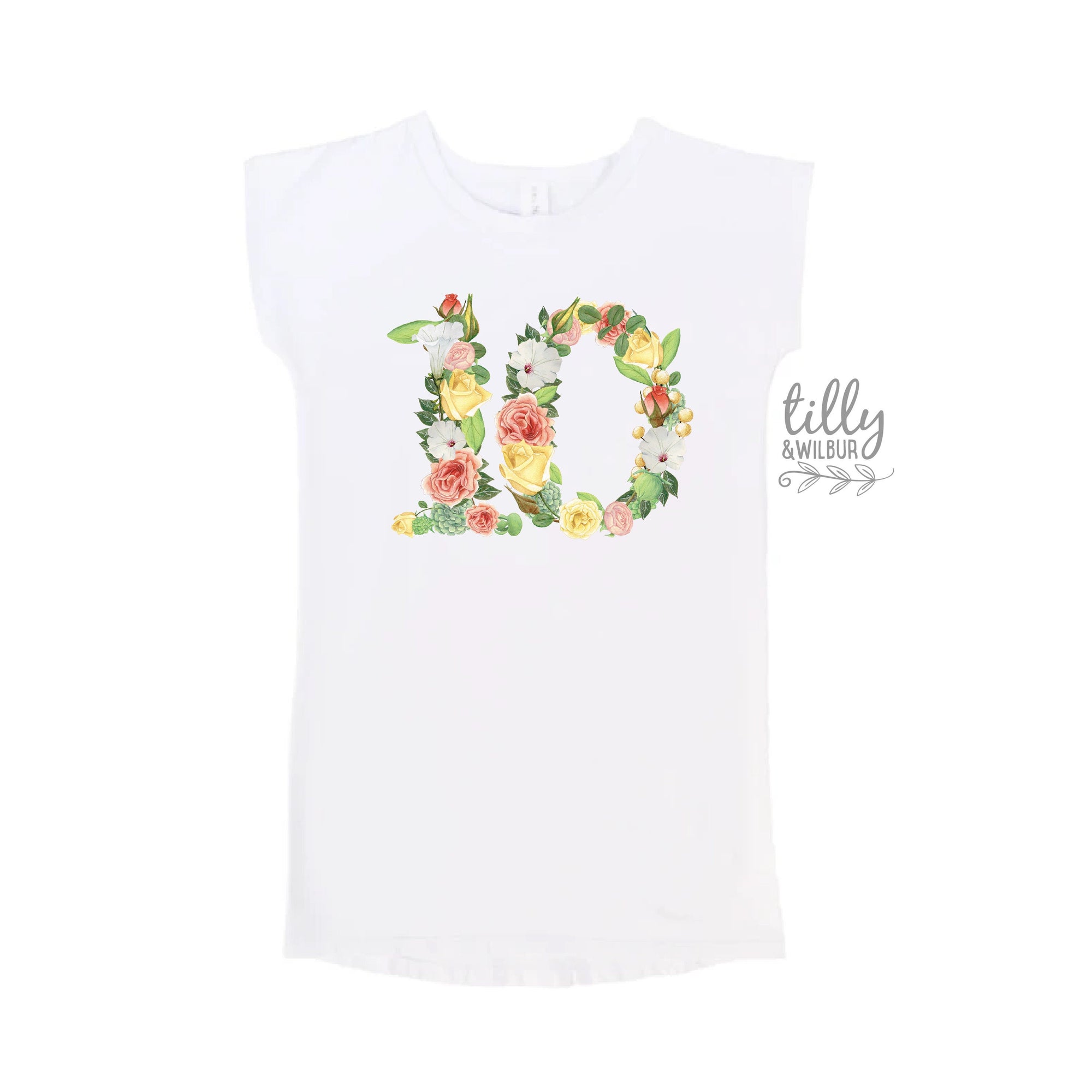 10th Birthday, 10 T-Shirt Dress, Ten Year Old Birthday Girl, 10th Birthday, 10th Birthday Outfit Girl, I Am Ten Girl, Floral Number Ten