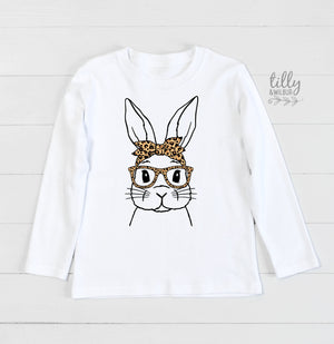 Easter T-Shirt, Leopard Print Rabbit Shirt, Easter T-Shirt, Easter Girl T-Shirt, Girls Easter Gift, Easter Shirt, Hip Hop Easter Clothing