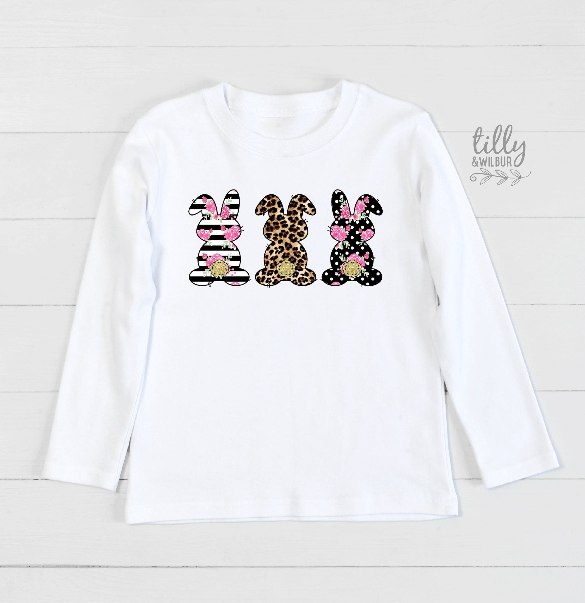 Easter T-Shirt, Rabbit T-Shirt, Bunny T-Shirt, Leopard Print, Polka Dot And Striped Bunny Rabbit Print, Easter Bunny Shirt, Easter Gift