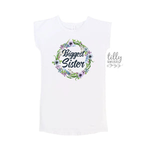 Biggest Sister T-Shirt Dress, I'm Going To Be A Big Sister T-Shirt, Pregnancy Announcement, Floral Design, Flowers, Floral Sister Design
