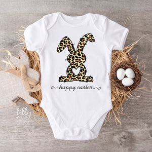 Happy Easter Onesie, Leopard Print Bunny Rabbit, 1st Easter Baby Bodysuit, Easter Baby Onesie, Newborn Easter Gift, Baby's 1st Easter Gift