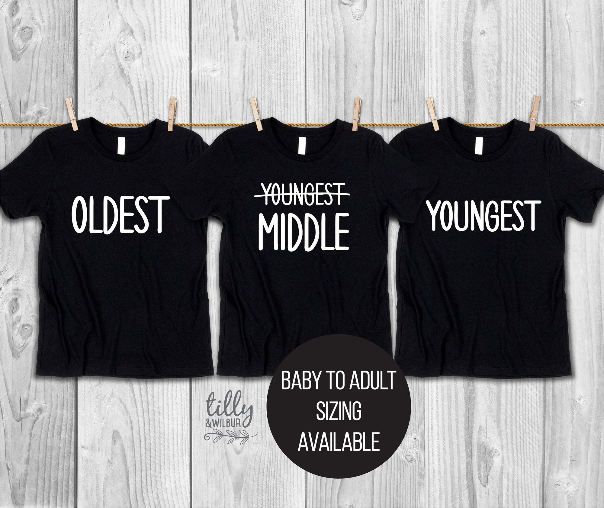 Oldest Middle Youngest Set,  Big Brother T-Shirt, Big Sister T-Shirt, Matching Sibling T-Shirts, Pregnancy Announcement, Pecking Order Tees
