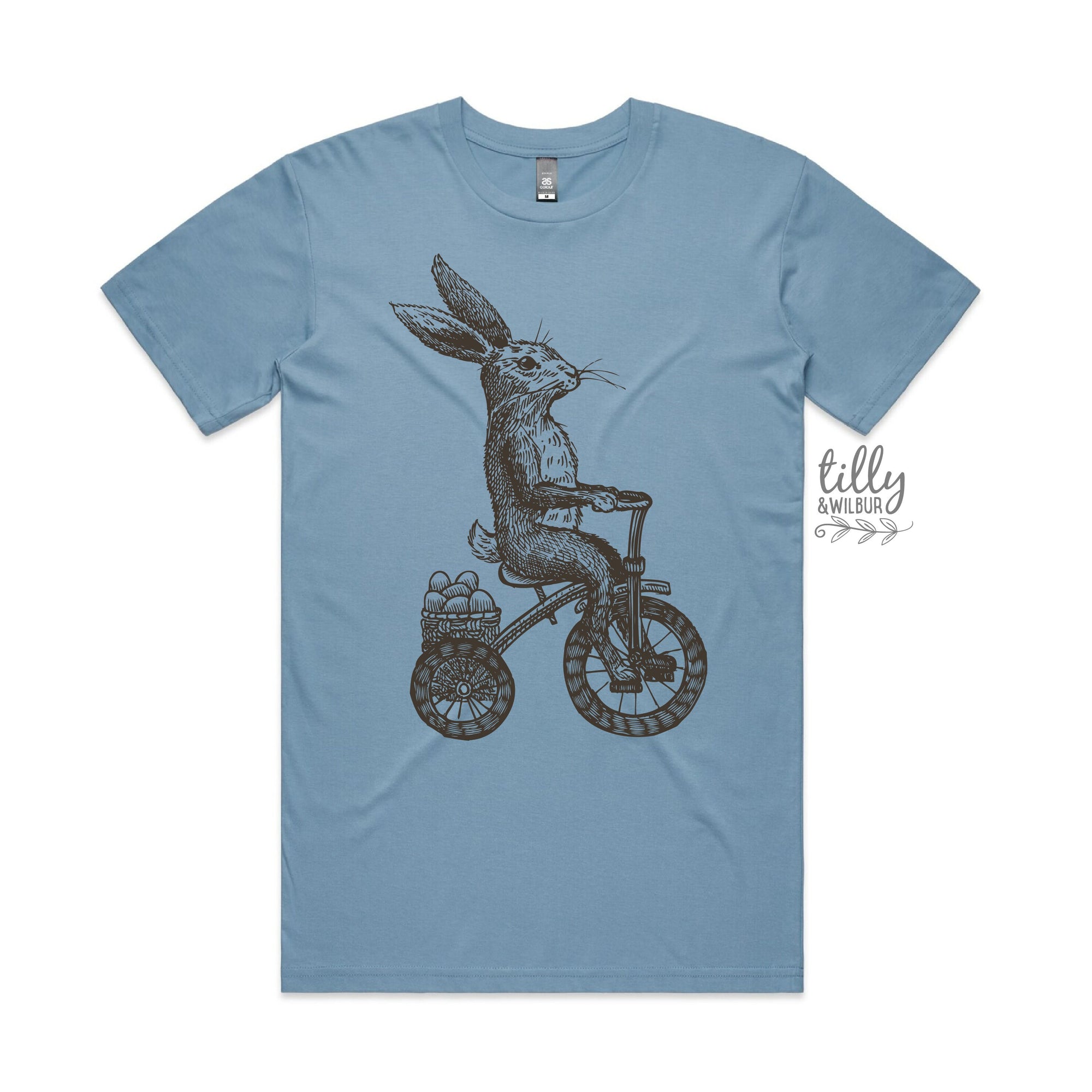 Easter T-Shirt, Men's Easter T-Shirt, Easter Egg Hunt T-Shirt, Men's Easter Gift, Mens Easter Outfit, Vintage Rabbit On Bicycle Illustration