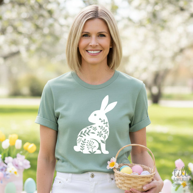 Easter T-Shirt For Women, Bunny Rabbit Silhouette Print, Easter Bunny Shirt, Easter Egg Hunt, Easter Gift, Women's Easter T-Shirt Gift