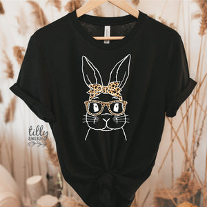 Easter T-Shirt For Women, Leopard Print Bunny Rabbit Print, Easter Bunny Shirt, Easter Egg Hunt, Easter Gift, Women's Easter T-Shirt Gift