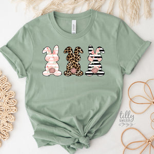 Easter T-Shirt, Rabbit T-Shirt, Bunny T-Shirt, Leopard Print, Polka Dot And Striped Bunny Rabbit Print, Easter Bunny Shirt, Easter Gift