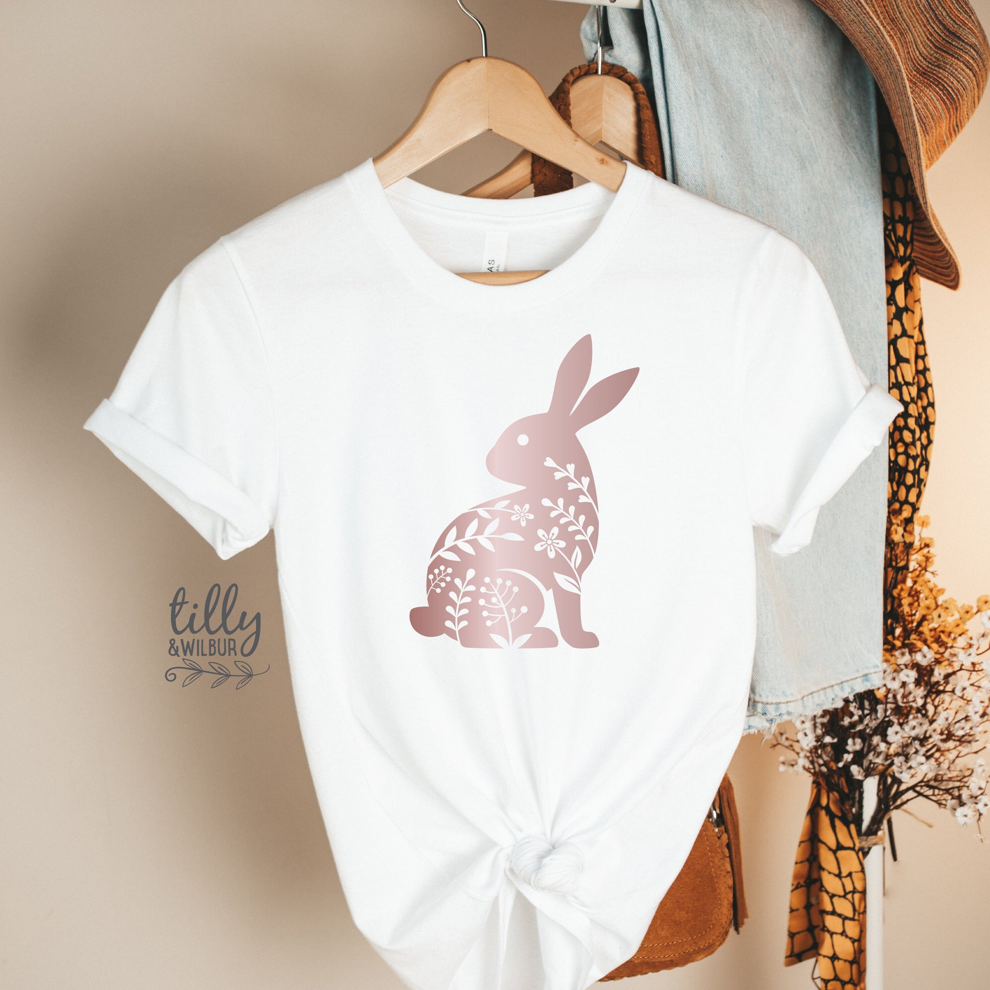 Easter T-Shirt For Women, Bunny Rabbit Silhouette Print, Easter Bunny Shirt, Easter Egg Hunt, Easter Gift, Women's Easter T-Shirt Gift