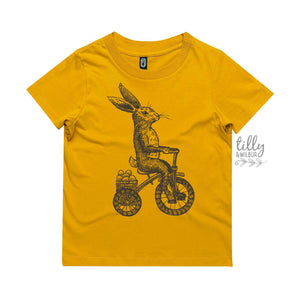 Easter T-Shirt, Kid's Easter T-Shirt, Easter Egg Hunt T-Shirt, Boys Easter Gift, Youth Easter Outfit, Vintage Rabbit On Bicycle Illustration