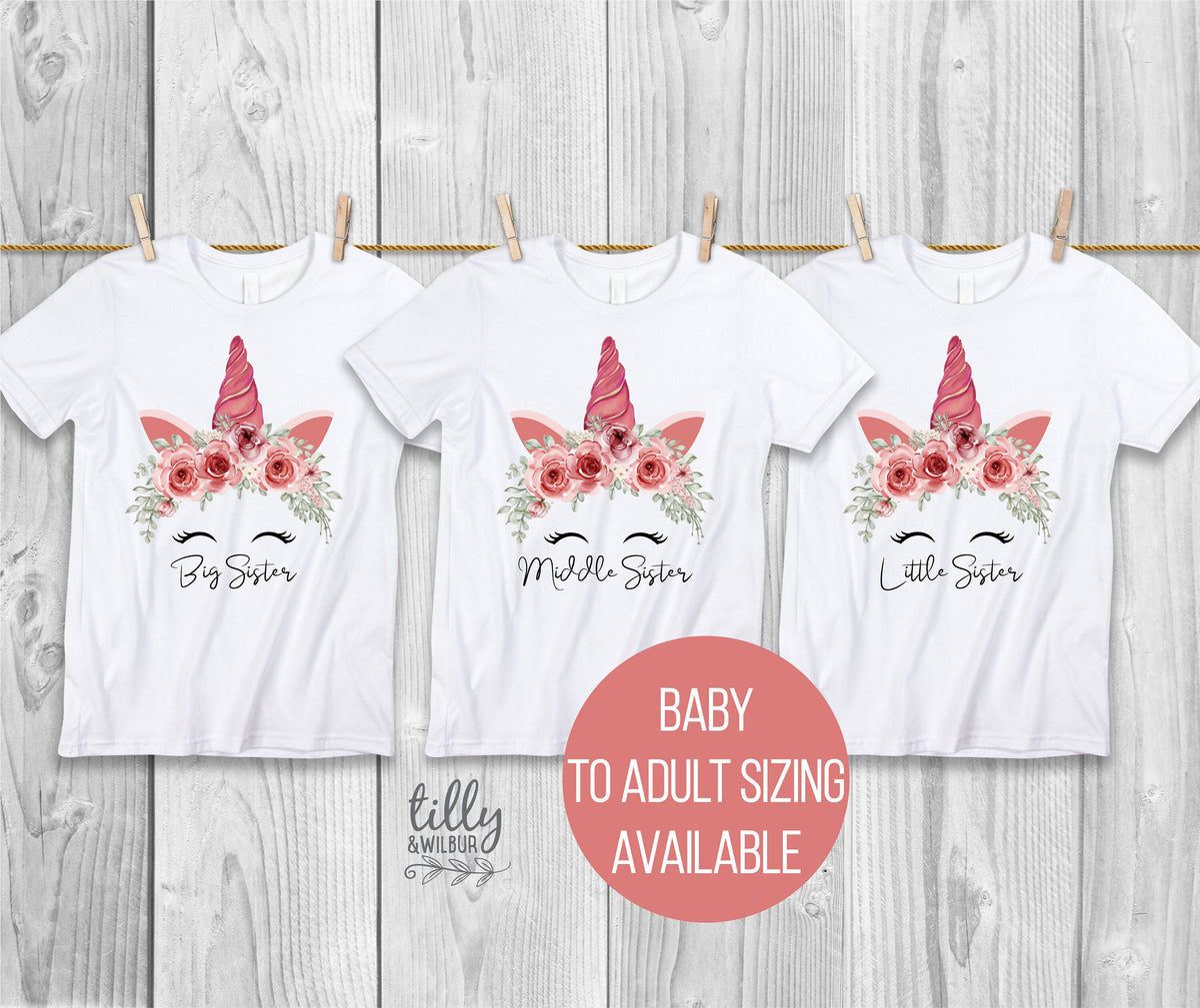 Matching Sister Set, Big Sister Middle Sister Little Sister Set, Matching Sister Outfits, Unicorn, Sibling T-Shirts, Pregnancy Announcement