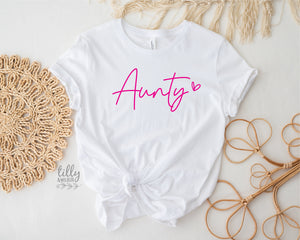 Aunty T-Shirt, Pregnancy Announcement T-Shirt, I'm Going To Be An Aunty, Baby Shower Gift, Aunty, Auntie, Sister Gift, White With Pink
