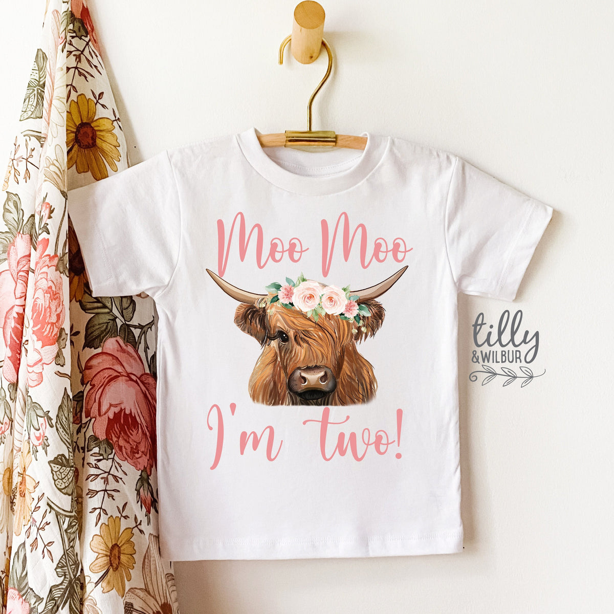 Moo Moo I&#39;m Two Girls 2nd Birthday T-Shirt, Two T-Shirt For Girls, Girls Birthday, Birthday Girl, Farm Animal Birthday, Cow T-Shirt, Girl 2