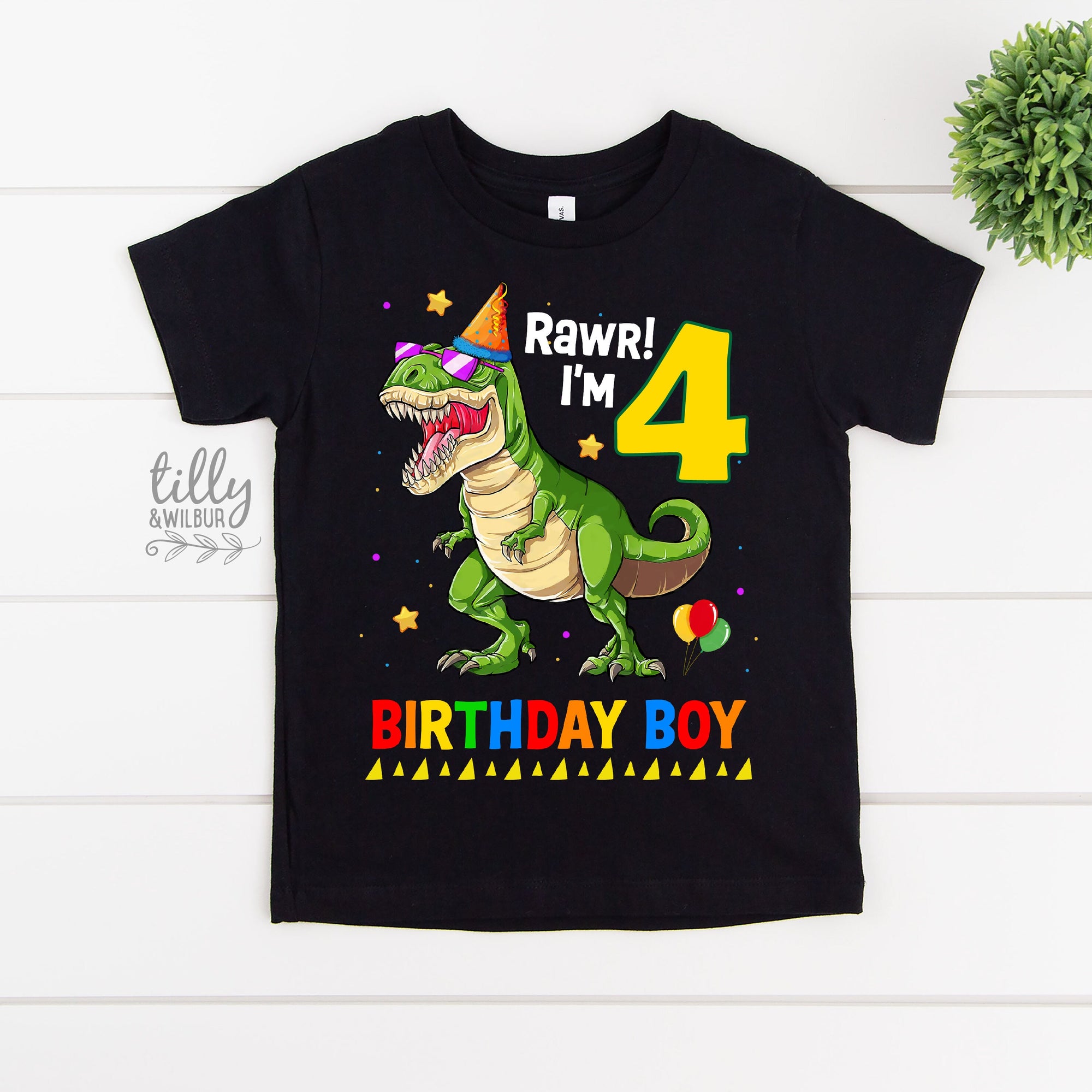 Dinosaur Birthday T-Shirt, Rawr I'm 4, Happy Birthday Dinosaur T-Shirt, Boy's Dinosaur Birthday T-Shirt , 4th Birthday Dinosaur Theme, Gift