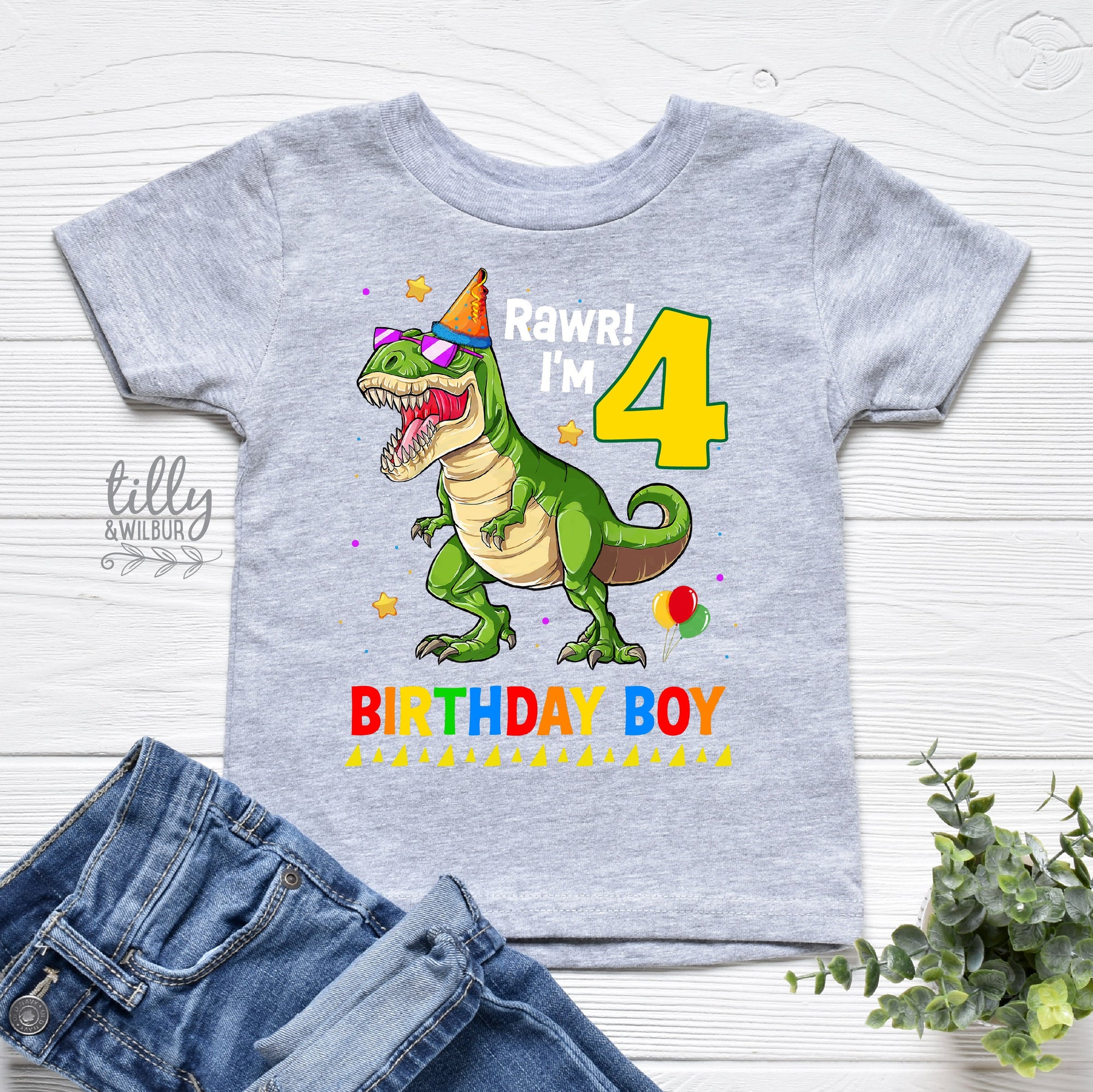 Dinosaur Birthday T-Shirt, Rawr I'm 4, Happy Birthday Dinosaur T-Shirt, Boy's Dinosaur Birthday T-Shirt , 4th Birthday Dinosaur Theme, Gift