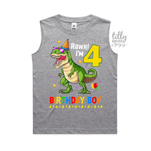 Dinosaur Birthday T-Shirt, Rawr I'm 4, Happy Birthday Dinosaur T-Shirt, Boy's Dinosaur Birthday T-Shirt , 4th Birthday Dinosaur Theme, Gift
