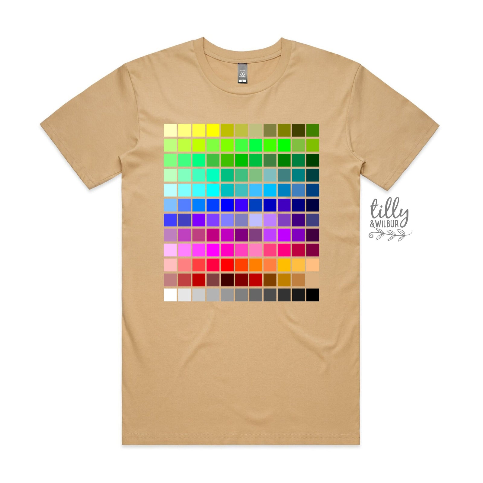 Colour Chart T-Shirt, Pantone T-Shirt, Pantone Colour Chart Print, Designer T-Shirt, Rainbow Pantone Style T-Shirt, Graphic Artist T-Shirt