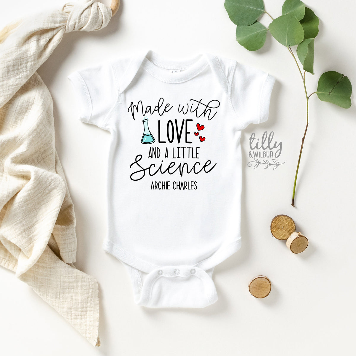 Made With A Lot Of Love And A Little Science Baby Bodysuit, Personalised Newborn Onesie, IVF Baby Gift, Worth The Wait, Miracle Baby Gift