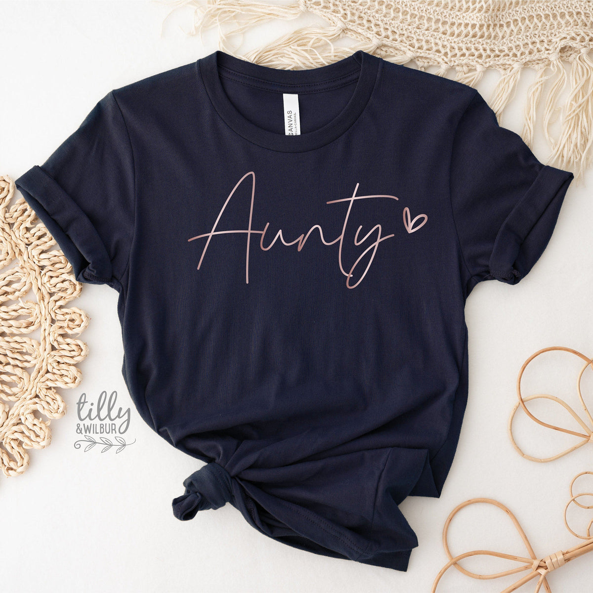 Aunty T-Shirt, Pregnancy Announcement T-Shirt, I&#39;m Going To Be An Aunty, Baby Shower, Aunty, Auntie, Sister Gift, Navy Blue With Rose Gold