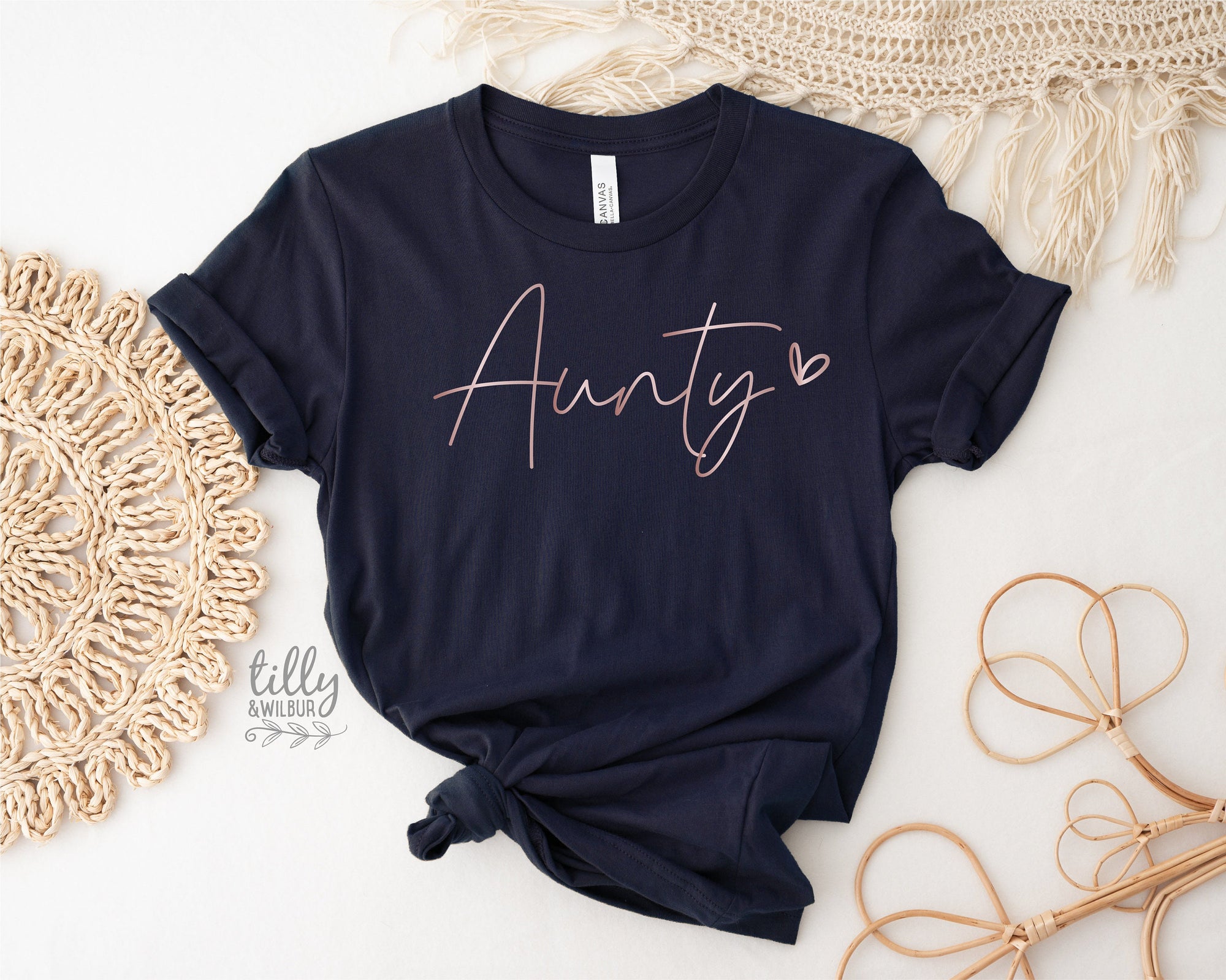 Aunty T-Shirt, Pregnancy Announcement T-Shirt, I'm Going To Be An Aunty, Baby Shower, Aunty, Auntie, Sister Gift, Navy Blue With Rose Gold