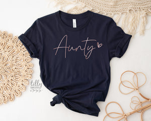 Aunty T-Shirt, Pregnancy Announcement T-Shirt, I'm Going To Be An Aunty, Baby Shower, Aunty, Auntie, Sister Gift, Navy Blue With Rose Gold