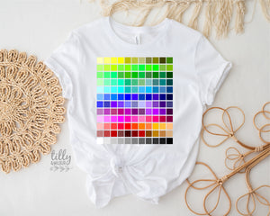 Colour Chart T-Shirt, Pantone T-Shirt, Pantone Colour Chart Print, Designer T-Shirt, Rainbow Pantone Style T-Shirt, Graphic Artist T-Shirt