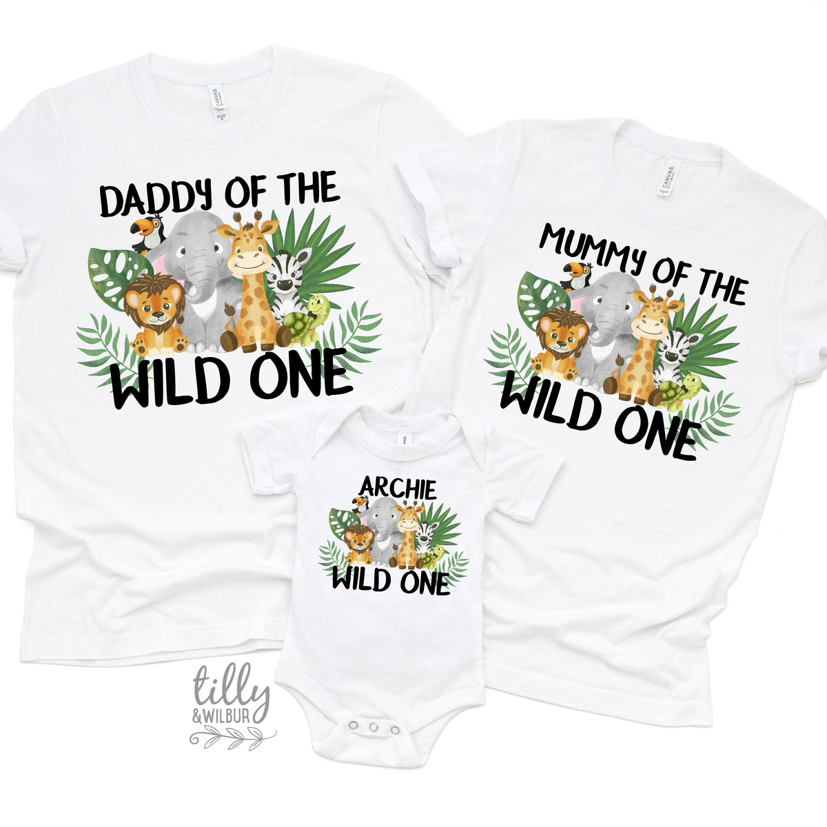 Personalised Matching Wild One Safari First Birthday Set, Safari Baby Birthday Gift, 1st Birthday T-Shirt, 1st Birthday, Jungle Animal Theme