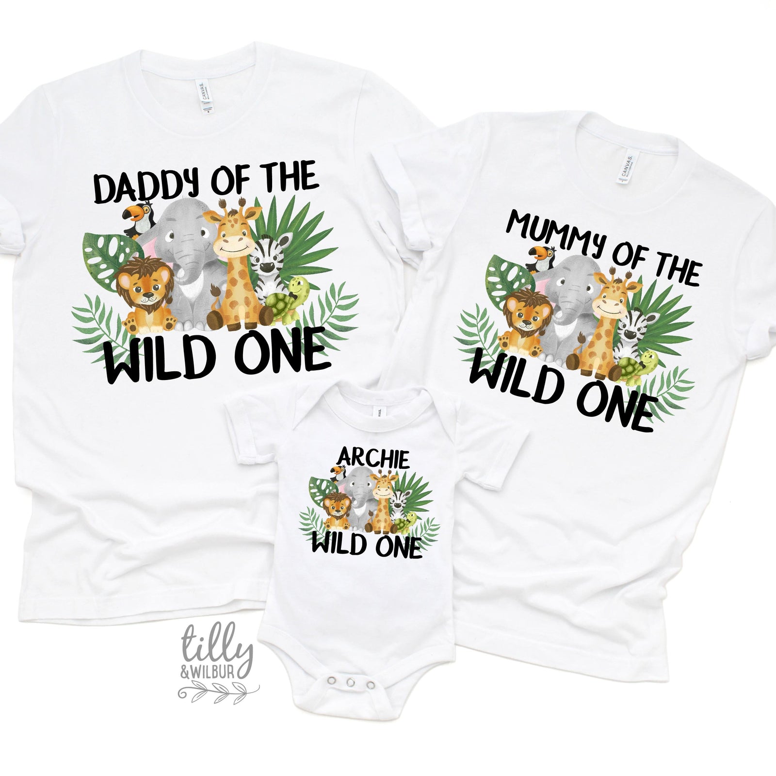 Personalised Matching Wild One Safari First Birthday Set, Safari Baby Birthday Gift, 1st Birthday T-Shirt, 1st Birthday, Jungle Animal Theme