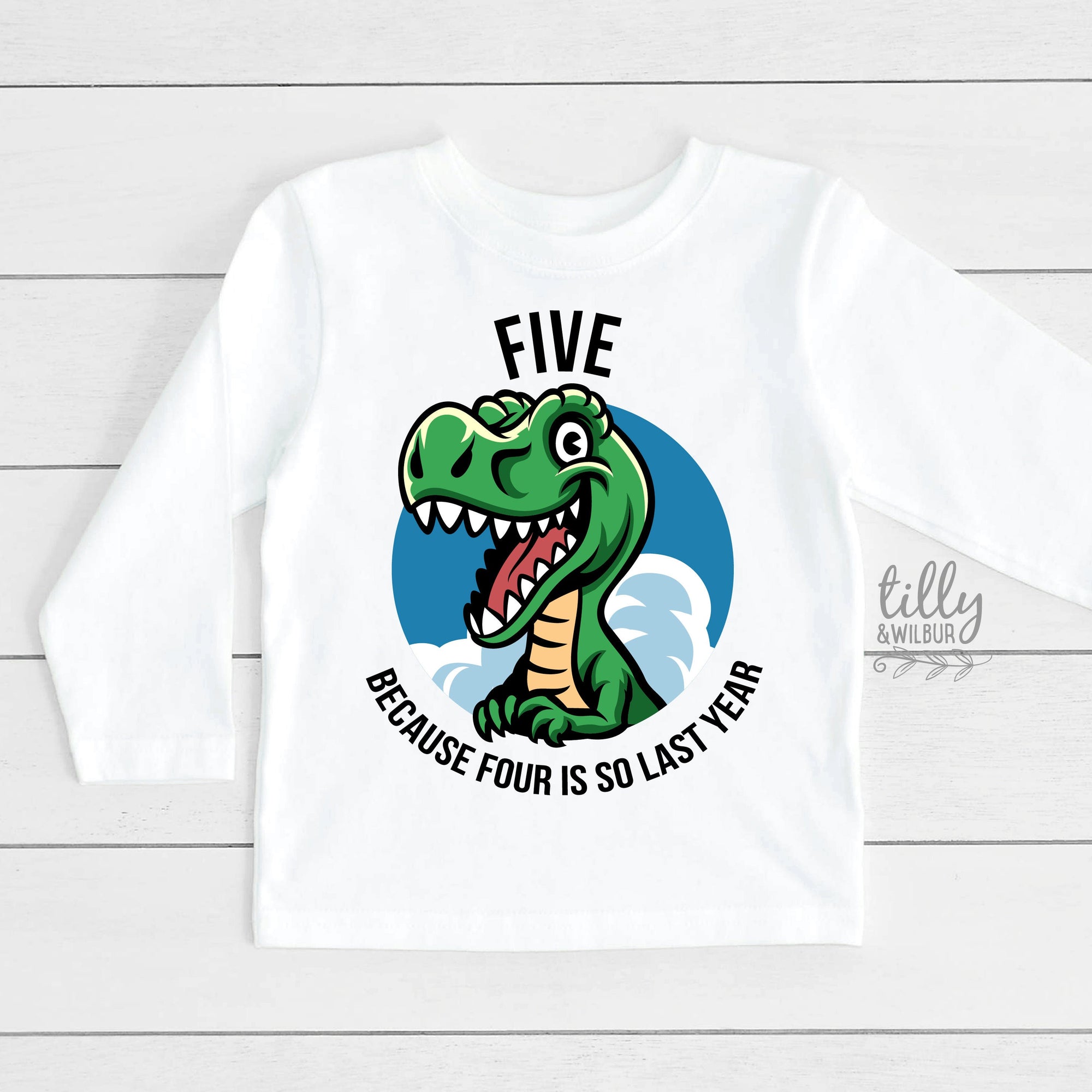 Five Because Four Is So Last Year T-Shirt, 5th Birthday T-Shirt, Dinosaur T-Shirt, Five Year Old Birthday, Fifth Birthday, 5th Birthday Boy