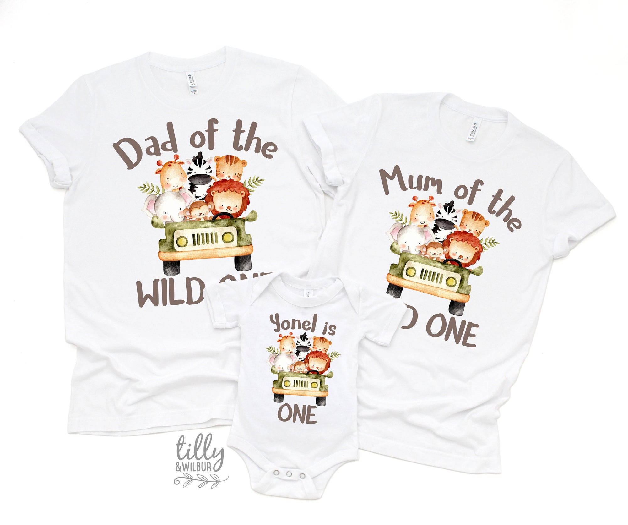 Personalised Matching Wild One Safari First Birthday Set, Safari Baby Birthday Gift, 1st Birthday T-Shirt, 1st Birthday, Jungle Animal Theme
