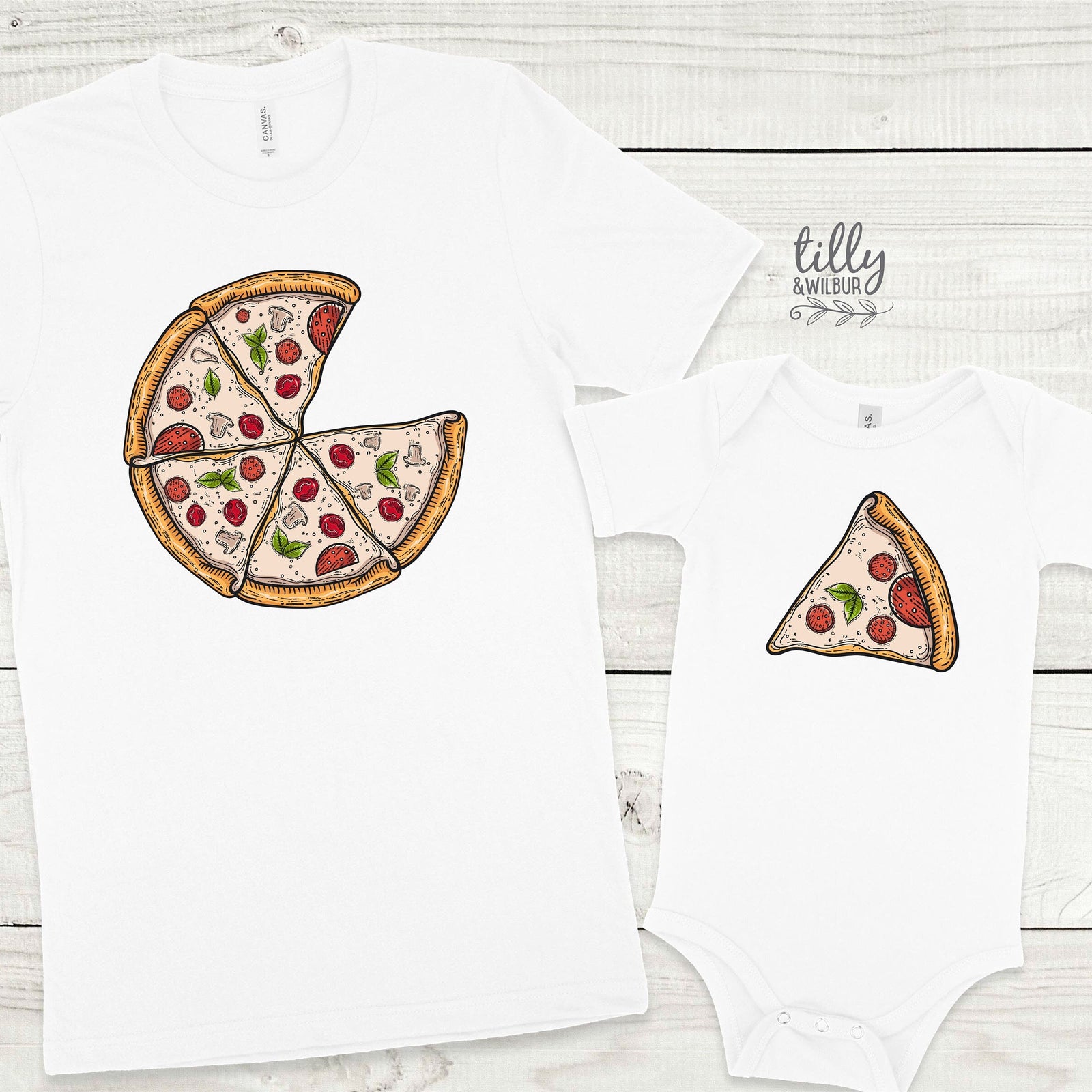 Matching Pizza Slice T-Shirts, Original Graphics By Tilly&Wilbur, Matching Family T-Shirts, Father Son, Daddy Daughter, Mother Daughter