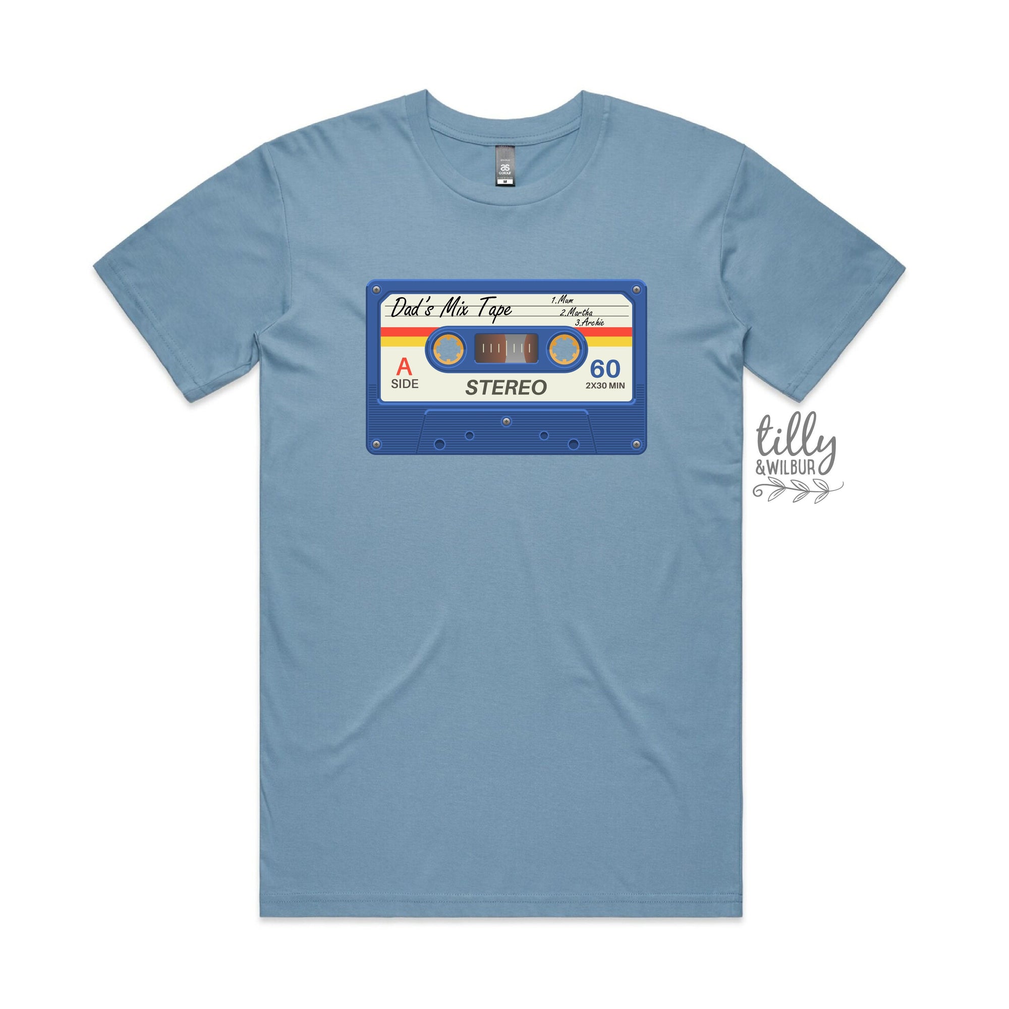 Dad's Mix Tape T-Shirt, Father's Day T-Shirt, Personalised With Names, Our First Father's Day 2022, Cassette Tape T-Shirt, Old School Dad