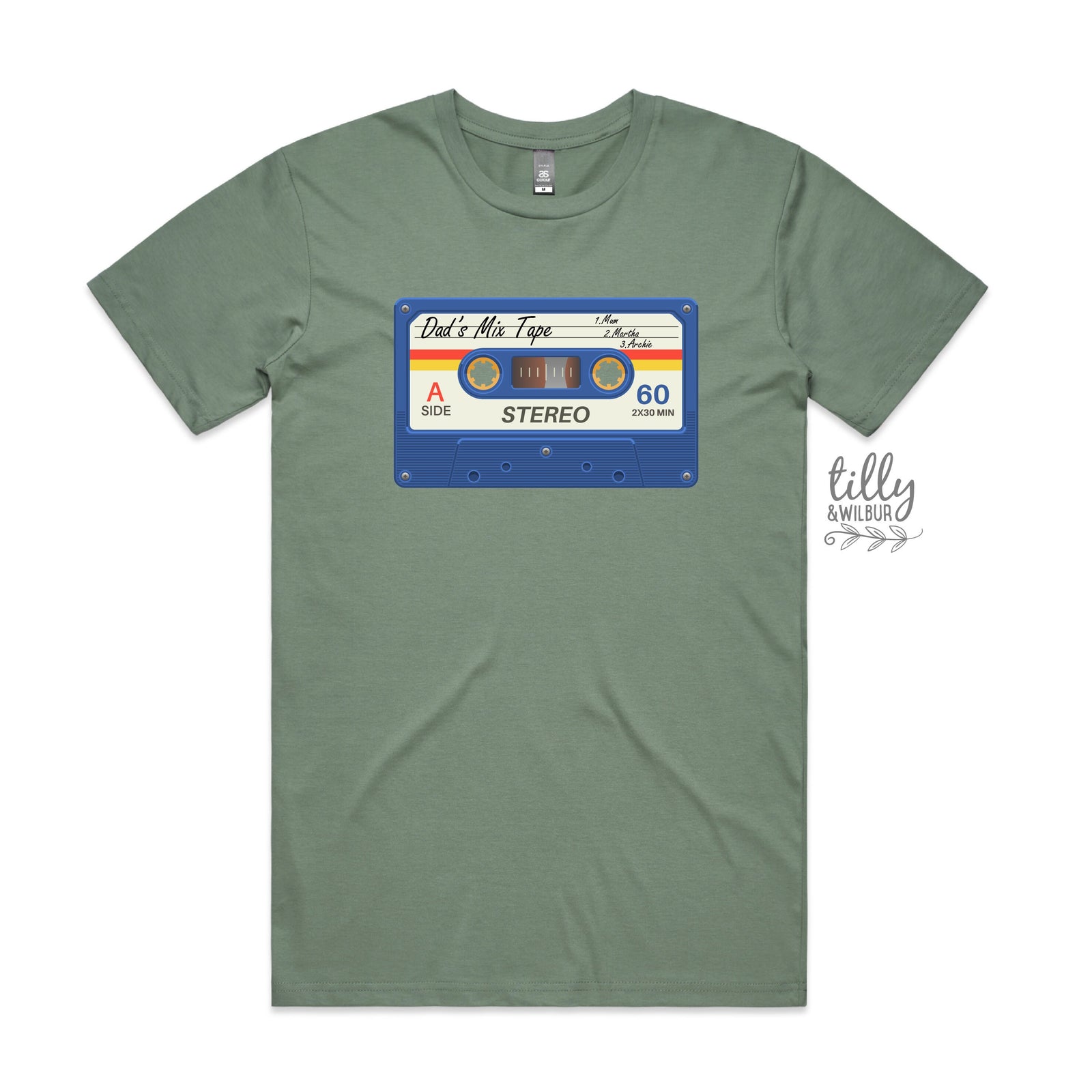 Dad's Mix Tape T-Shirt, Father's Day T-Shirt, Personalised With Names, Our First Father's Day 2022, Cassette Tape T-Shirt, Old School Dad