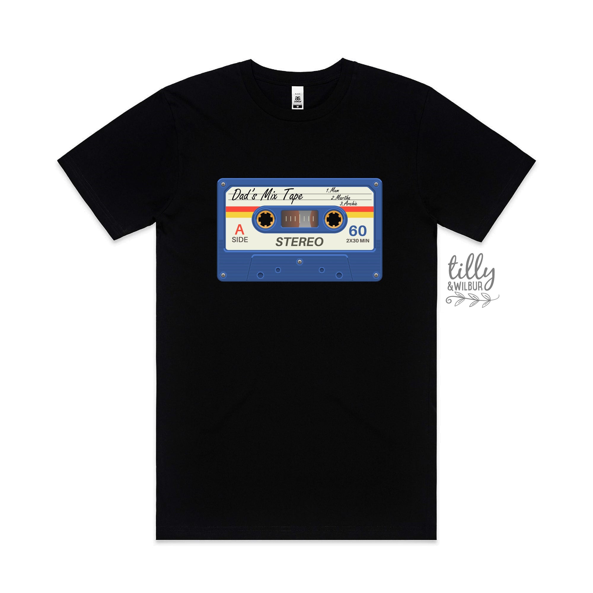 Dad's Mix Tape T-Shirt, Father's Day T-Shirt, Personalised With Names, Our First Father's Day 2022, Cassette Tape T-Shirt, Old School Dad