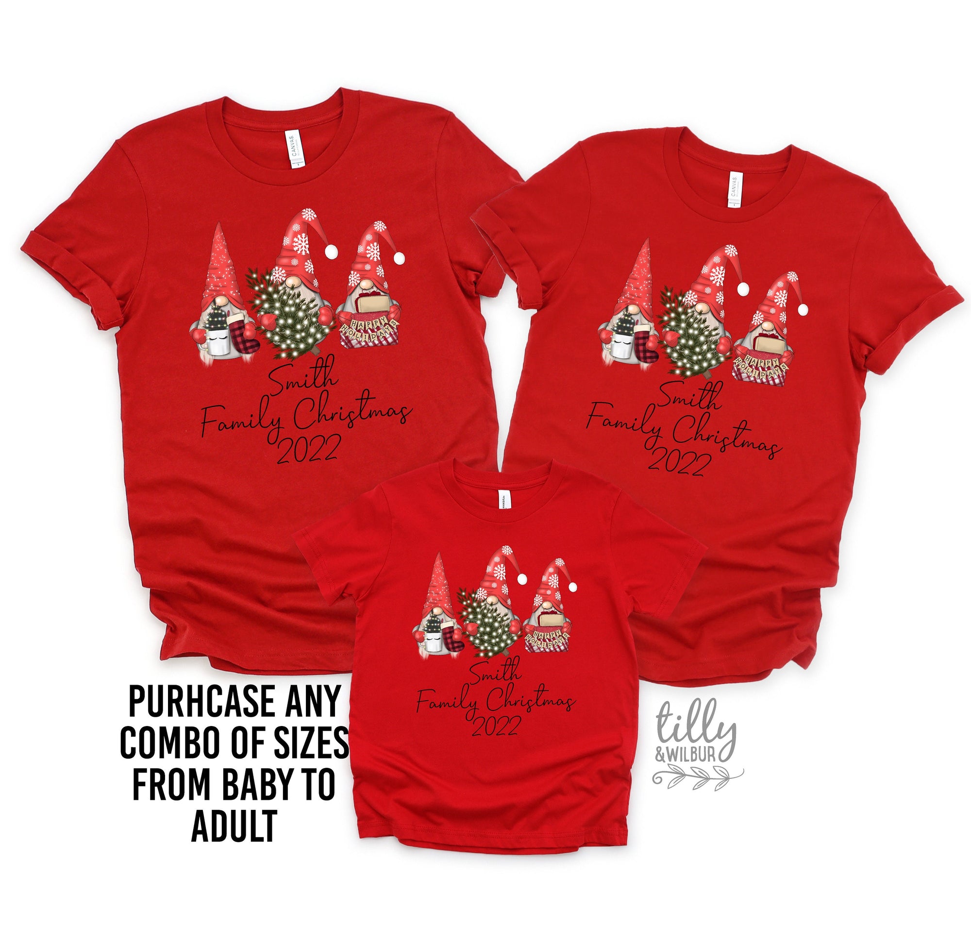 Personalised Family Christmas Matching T-Shirts, Matching Christmas Shirts, Matching Gnome Santa T-Shirts, Matching Christmas Family Shirts