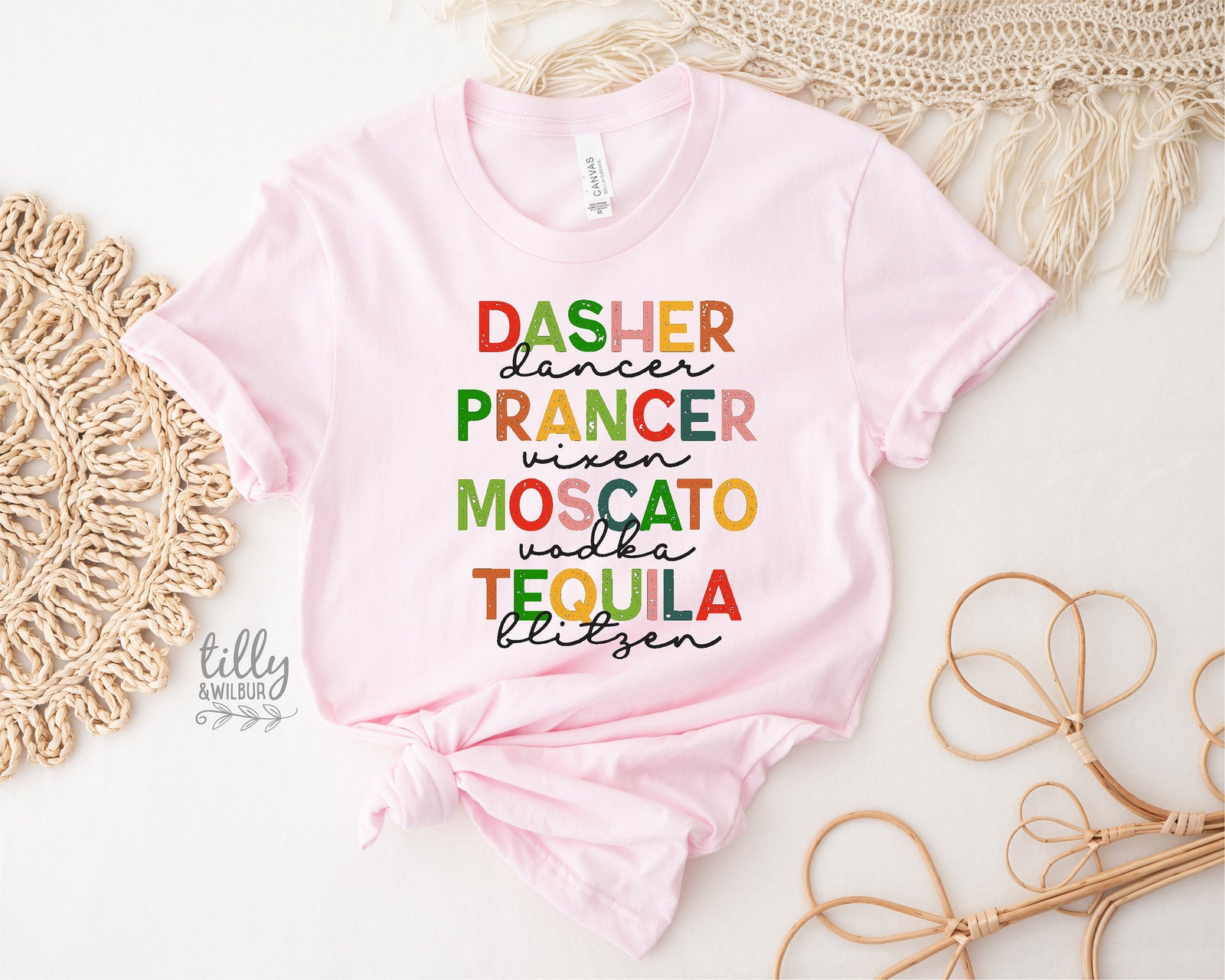 Reindeer Christmas T-Shirt, Funny Women's Christmas Shirt, Dasher Dancer Prancer T-Shirt, Drinking Christmas Tee, Women's Christmas Gift