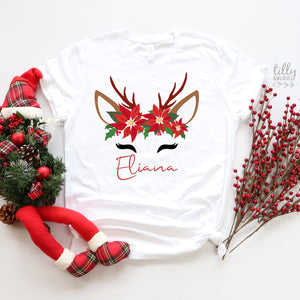 Poinsettia Reindeer Christmas T-Shirt, Matching Family Garments Available, Christmas Shirts, Matching Family T-Shirts, Matching Christmas