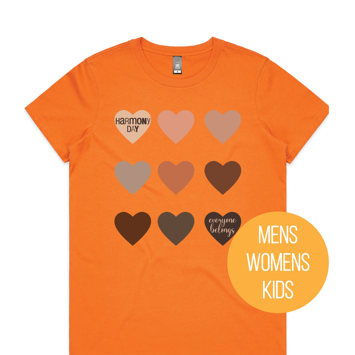 Harmony Day T-Shirt, Harmony Day - 21st March, Orange Harmony Day T-Shirt, Everyone Belongs, School T-Shirt, Babies, Kids, Womens And Mens
