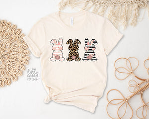 Easter T-Shirt, Rabbit T-Shirt, Bunny T-Shirt, Leopard Print, Polka Dot And Striped Bunny Rabbit Print, Easter Bunny Shirt, Easter Gift