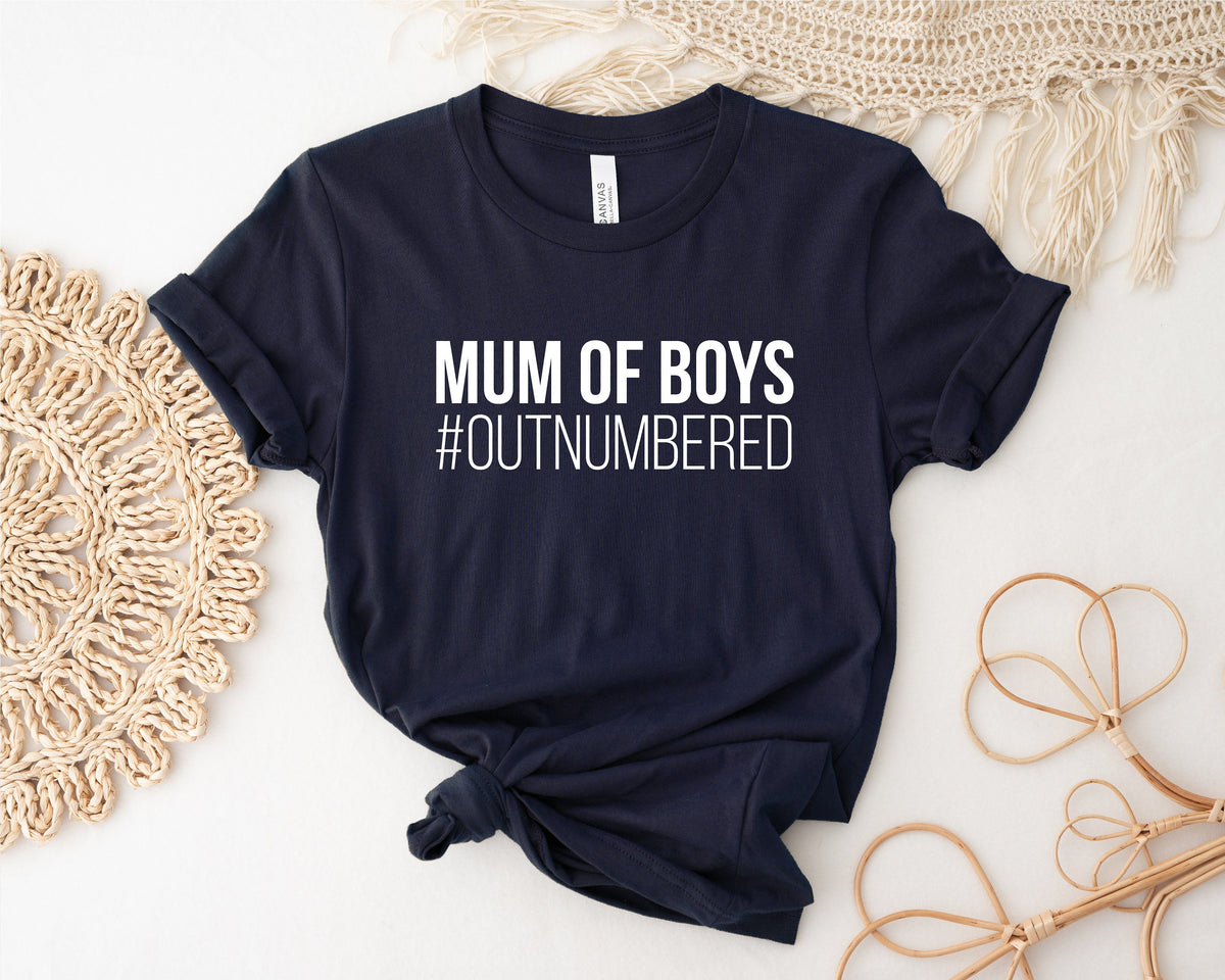 Mum Of Boys #Outnumbered T-Shirt, Mother&#39;s Day T-Shirt, Mother&#39;s Day Gift, Mum Of Songs, Mum Gift, Mum T-Shirt, Funny Mum T-Shirt, Mom Of