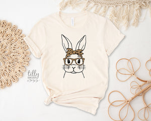 Easter T-Shirt For Women, Leopard Print Bunny Rabbit Print, Easter Bunny Shirt, Easter Egg Hunt, Easter Gift, Women's Easter T-Shirt Gift