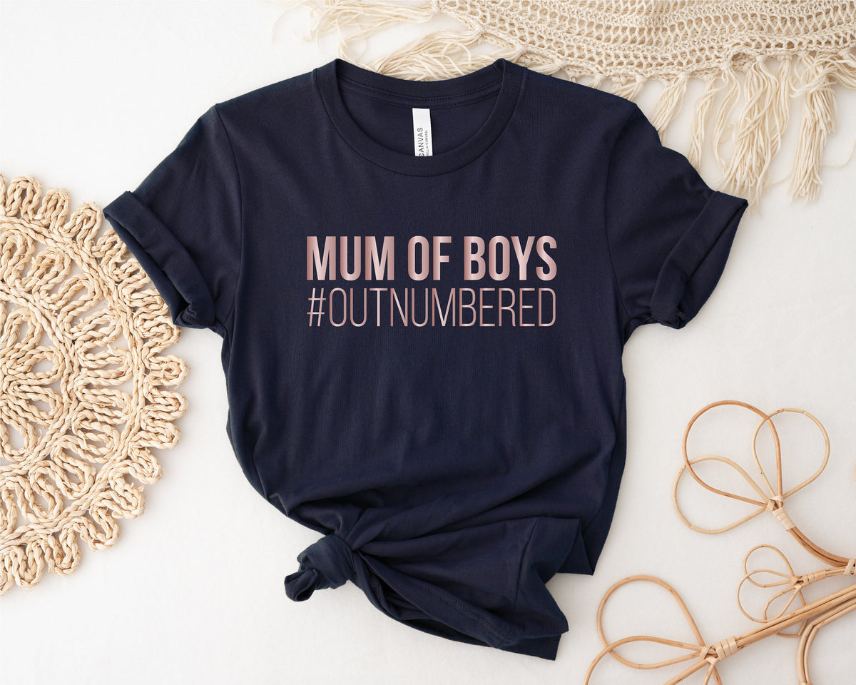 Mum Of Boys #Outnumbered T-Shirt, Mother&#39;s Day T-Shirt, Mother&#39;s Day Gift, Mum Of Songs, Mum Gift, Mum T-Shirt, Funny Mum T-Shirt, Mom Of