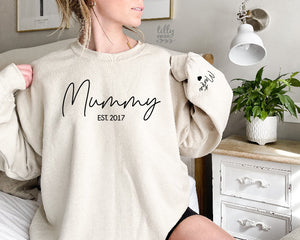 Mummy Sweatshirt With Date And Name On Sleeve, Mama Est Sweatshirt, Mothers Day Gift, Personalised Mum Gift, Mum Life Jumper, New Mum Gift