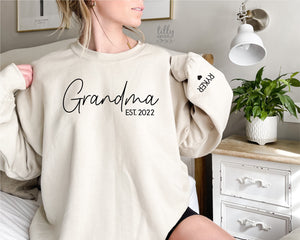 Grandma Sweatshirt With Date And Name On Sleeve, Grandma Est Sweatshirt, Mothers Day Gift, Personalised Gift, Mum Life Jumper, New Mum Gift