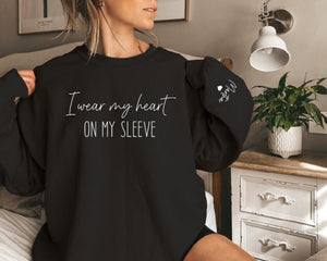 I Wear My Heart On My Sleeve Sweatshirt With Names On Sleeve, Mama Sweatshirt, Mothers Day Gift, Personalised Mum Gift, Mum Life Jumper