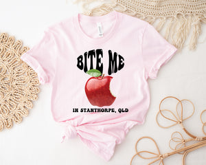 Bite Me in Stanthorpe, QLD Australia T-Shirt, Stanthorpe Apples, Stanthorpe T-Shirt, Stanthorpe Women's Tee, Australian T-shirt, Fun Fruit