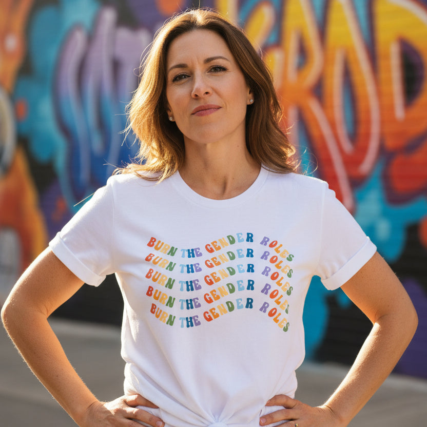 Pride T-shirt, Burn The Gender Roles T-shirt,  Mardi Gras T-shirt, Self Expression T-shirt, LQBTQIA T-shirt, Rainbow T-shirt, Pride Colours