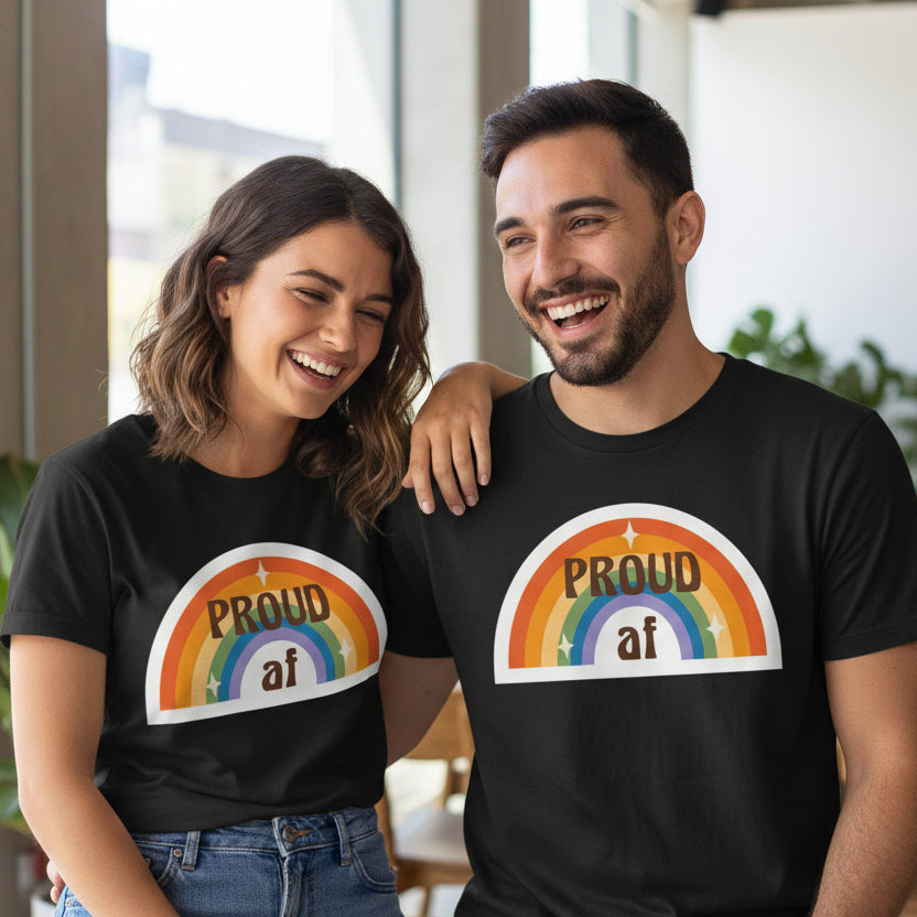 Pride T-shirt, Proud AF T-shirt,  Mardi Gras T-shirt, Self Expression T-shirt, LQBTQIA T-shirt, Rainbow T-shirt, Pride Colours, Rainbow Tee