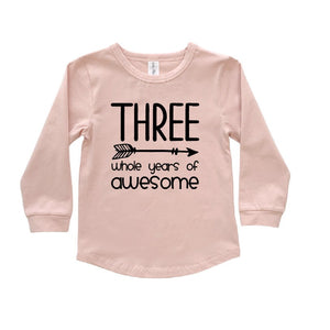 Three Whole Years Of Awesome Birthday T-Shirt, Girl's 3rd Birthday T-Shirt, Third Birthday Gift, 3rd Birthday Outfit, 3rd Birthday Girl Gift