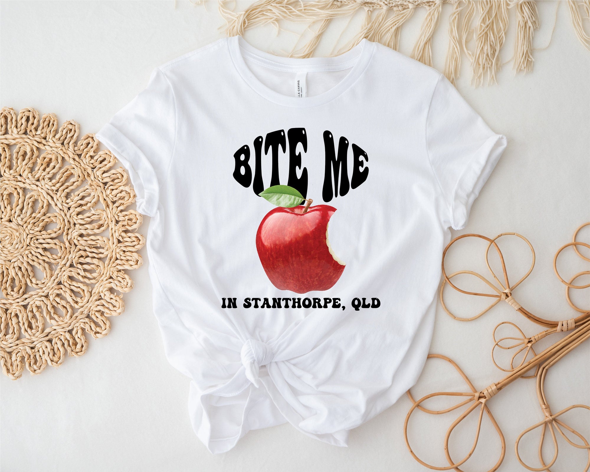 Bite Me in Stanthorpe, QLD Australia T-Shirt, Stanthorpe Apples, Stanthorpe T-Shirt, Stanthorpe Women's Tee, Australian T-shirt, Fun Fruit
