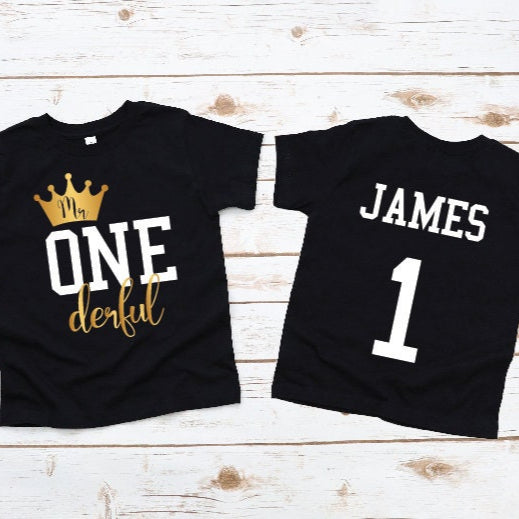 One Personalised Boys 1st Birthday T-Shirt, 1st Birthday Gift, First Birthday Tee, Name And Number 1 On Back Of Shirt, Cake Smash Outfit