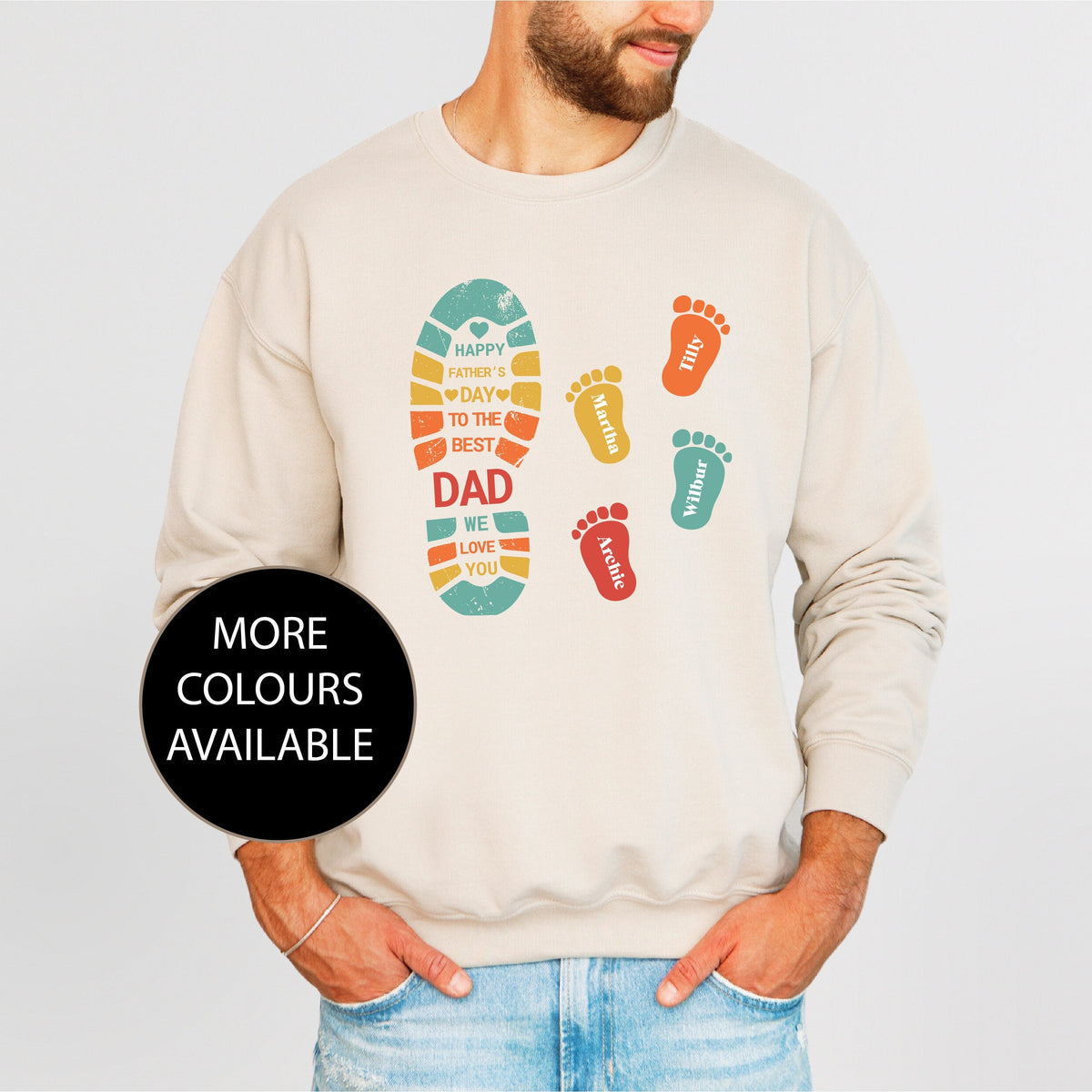 Happy Father&#39;s Day To The Best Dad We Love You, Personalized Dad And Children, Father Child Footprints, Dad Kid Footprint, Dad Sweatshirt